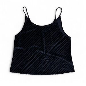 Y2K Movie Star Black Velvet Striped See Through Cami Top Emo Goth Casual‎ M